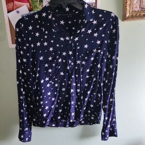 Zara Navy Button-Down Shirt with White Star Print